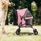 Magshion 4 Wheel Foldable Pet Stroller for Small Medium Dogs, Pink, 22 lbs