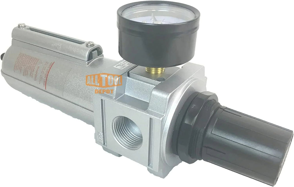 Compressed Air Inline Filter Regulator Combo, Metal Bowl, 5 Micron, 7 To 175 PSI, Auto Drain
