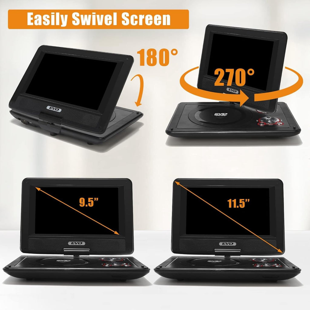 11.5" Portable DVD Player with 9.5" Swivel Screen for car and kids，Car Travel Essential