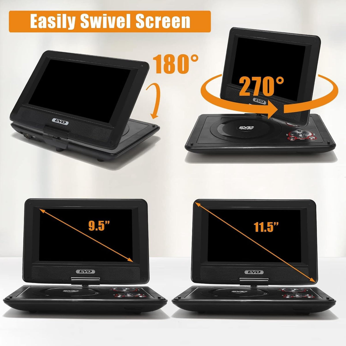 11.5" Portable DVD Player with 9.5" Swivel Screen for car and kids，Car Travel Essential