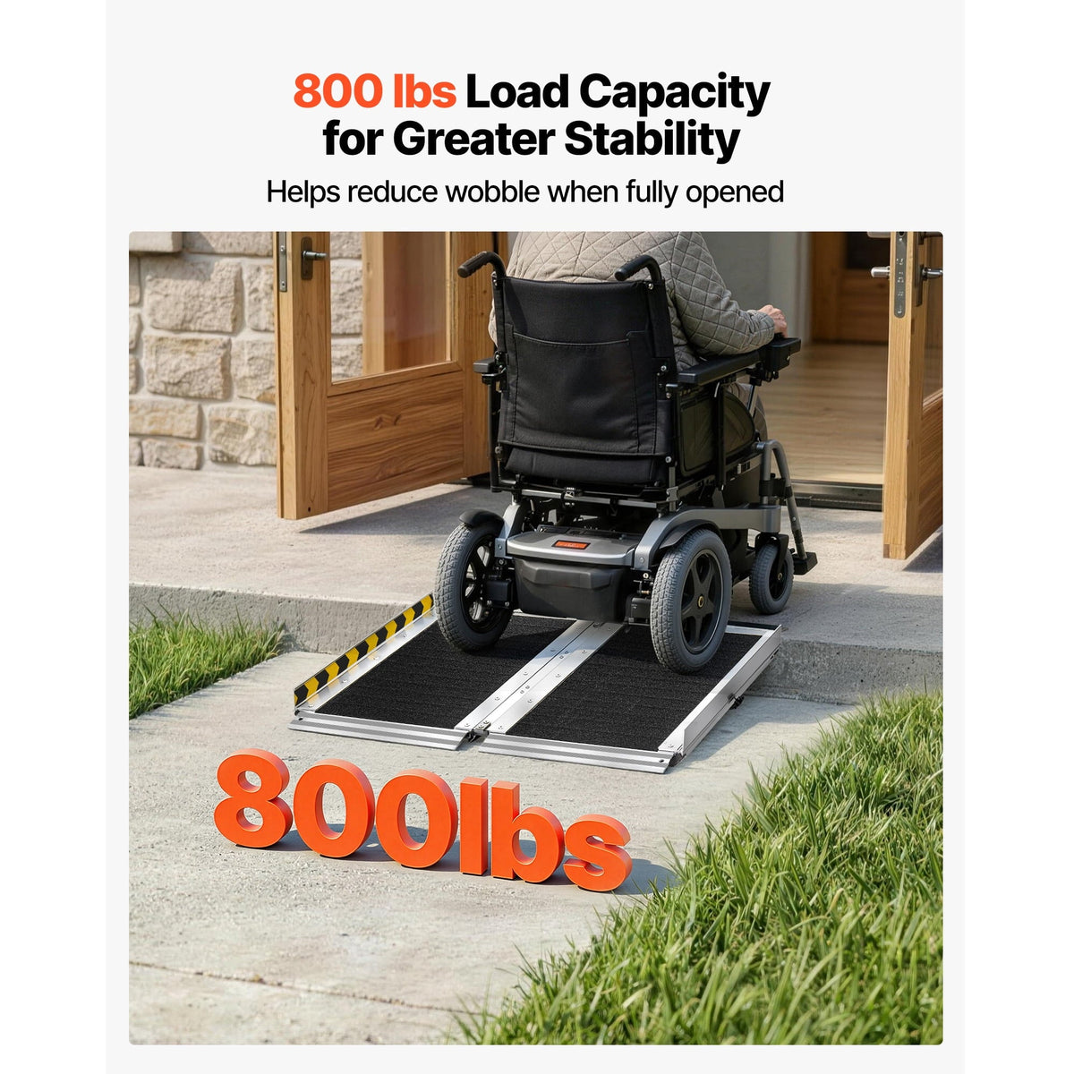 KFFKFF Portable Folding Wheelchair Ramp, 2FT, Non-Slip Aluminum Handicap Ramp with 800 lbs Capacity, Ideal for Home Steps, Stairs, Entryways