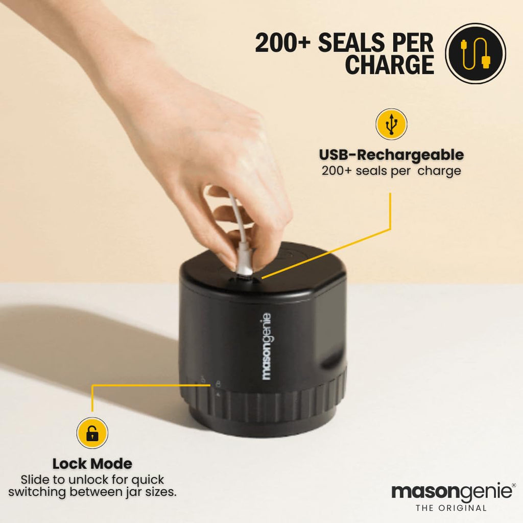 Mason Jar Vacuum Sealer Kit, Electric Vacuum Sealer for Regular Mouth and Wide Mouth Canning Jars, Fully Automated and Portable, includes 10