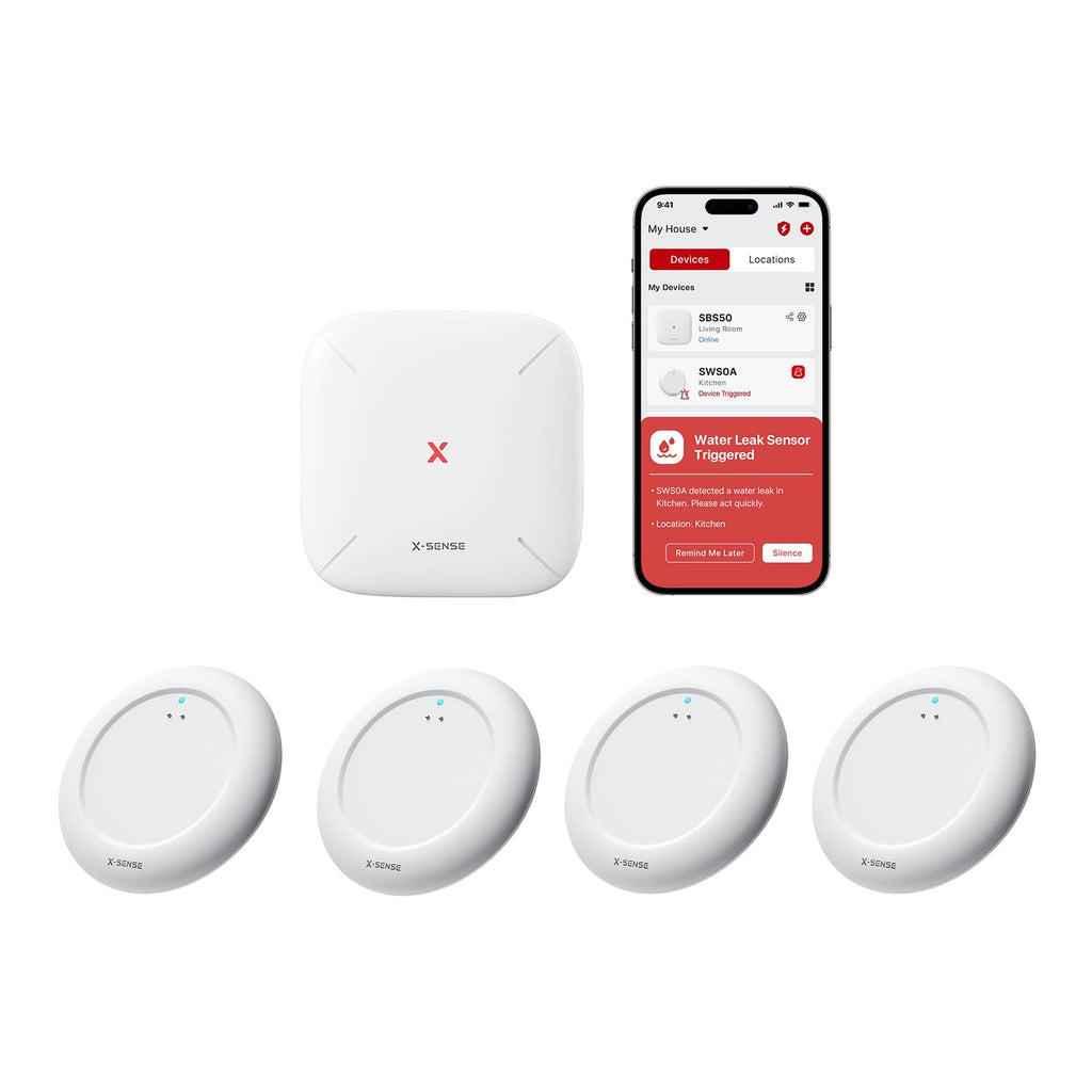 X-Sense Ultra-Slim Wi-Fi Water Leak Detector, 4 Sensors + Base, SWS0A41