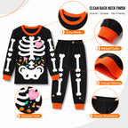 Rimyaw Kids Halloween Pajamas Set, Glow in the Dark Skeleton Sleepwear, 2-Piece cottom Long Sleeve PJs for Boys and Girls, Black