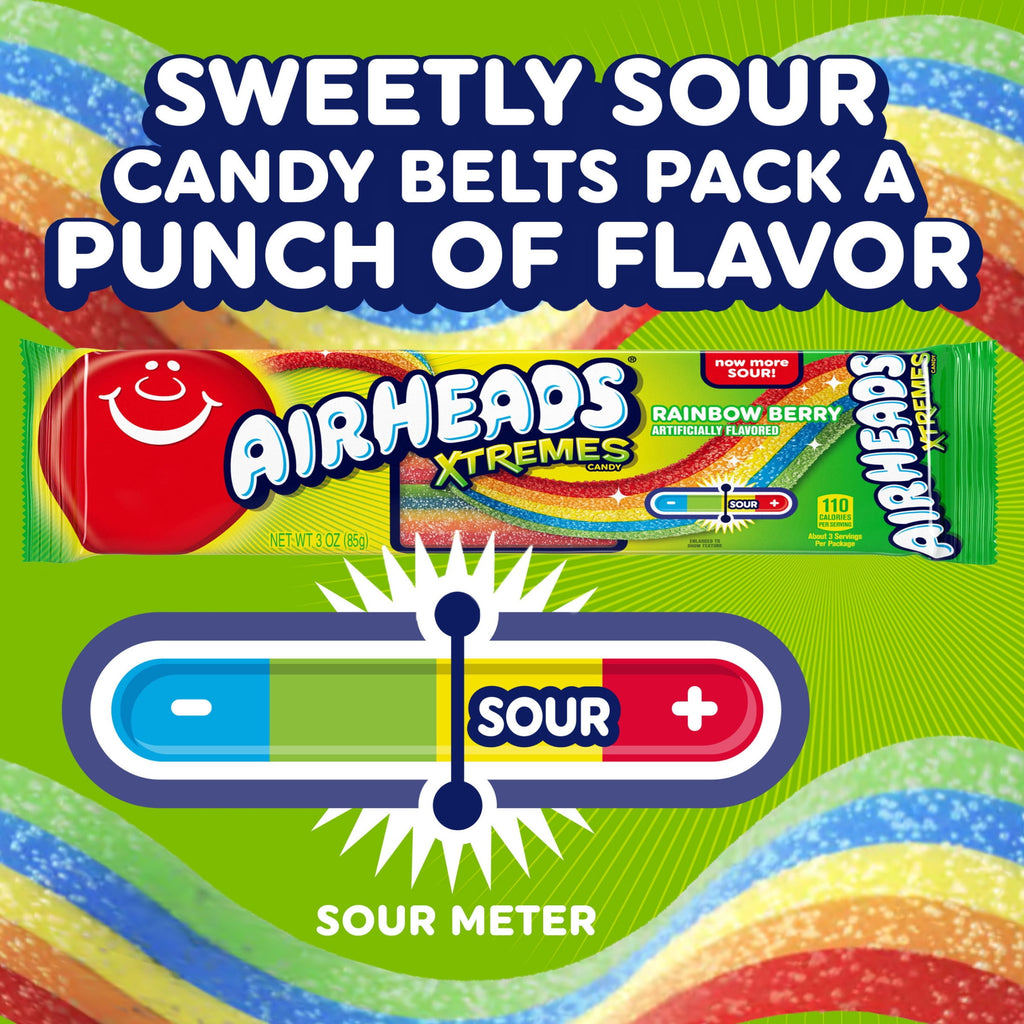 Airheads Xtremes Belts Sweetly Sour Candy, Rainbow Berry, 3 oz