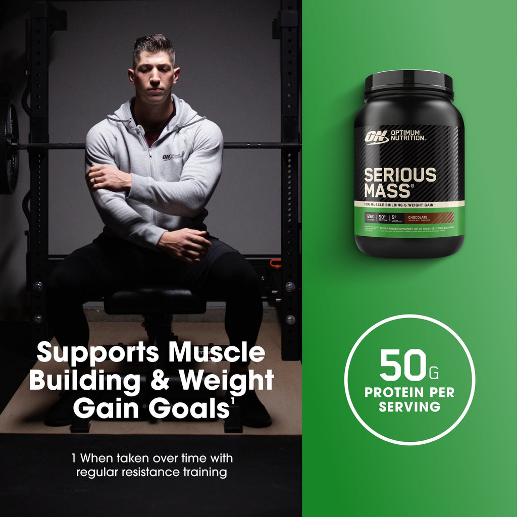 Optimum Nutrition Serious Mass, Chocolate, Weight Gainer Protein Powder, Mass Gainer, 3 lb