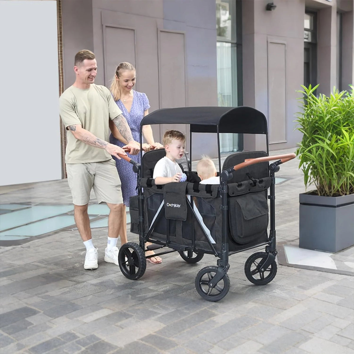 Cochildor 4 Seater All-Terrain Wagon Stroller, 300 lb Capacity, Light Grey - ST4N