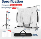 SPECSTAR 7x7Ft Baseball Softball Practice Net with Batting Tee and Carry Bag for Hitting Pitching, Black