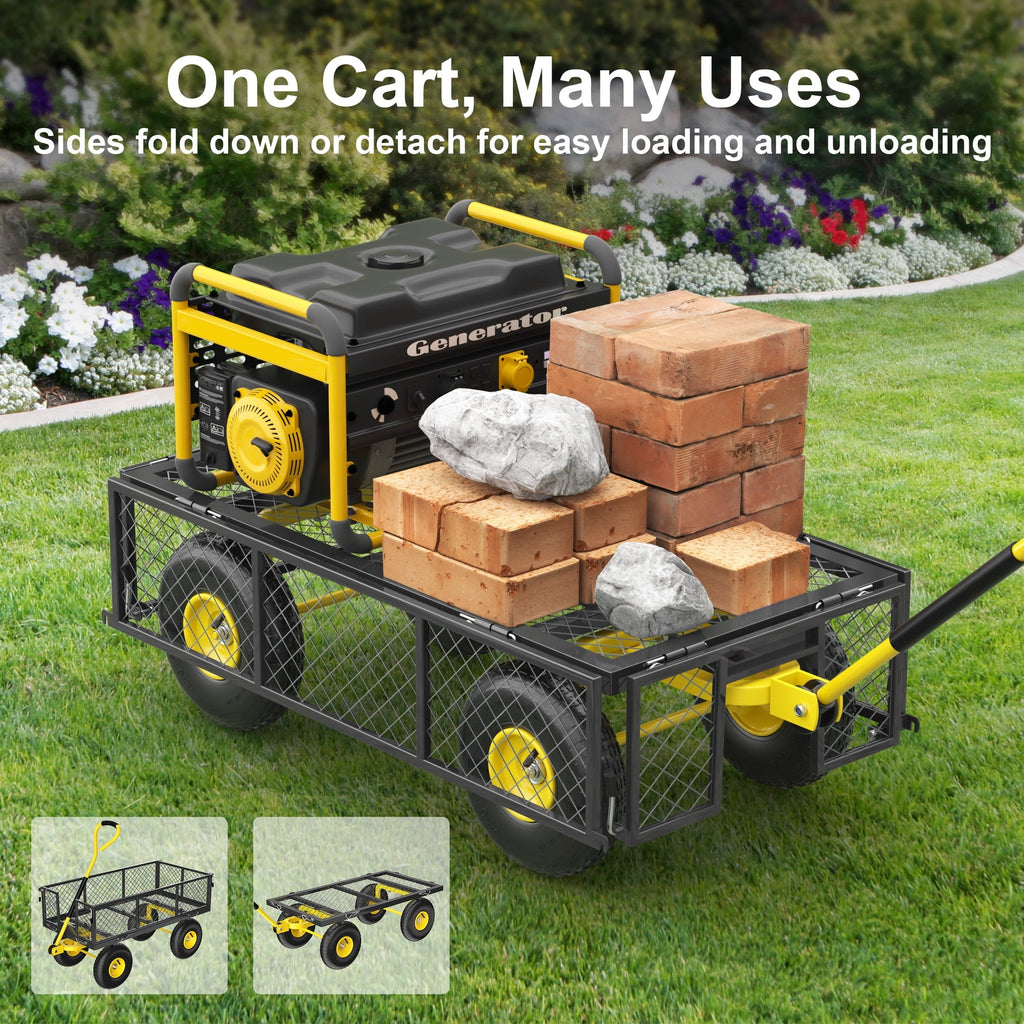 Firstness Heavy Duty Garden Cart, 900 lbs Capacity Garden Wagon with Removable Sides, Black