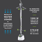 Steamfast SF-567 Full-Size Upright Garment and Fabric Steamer with Clothes Hanger, 1500W, 45-Second Heat Up, 96 Minutes of Continous Steam, 86 fl oz