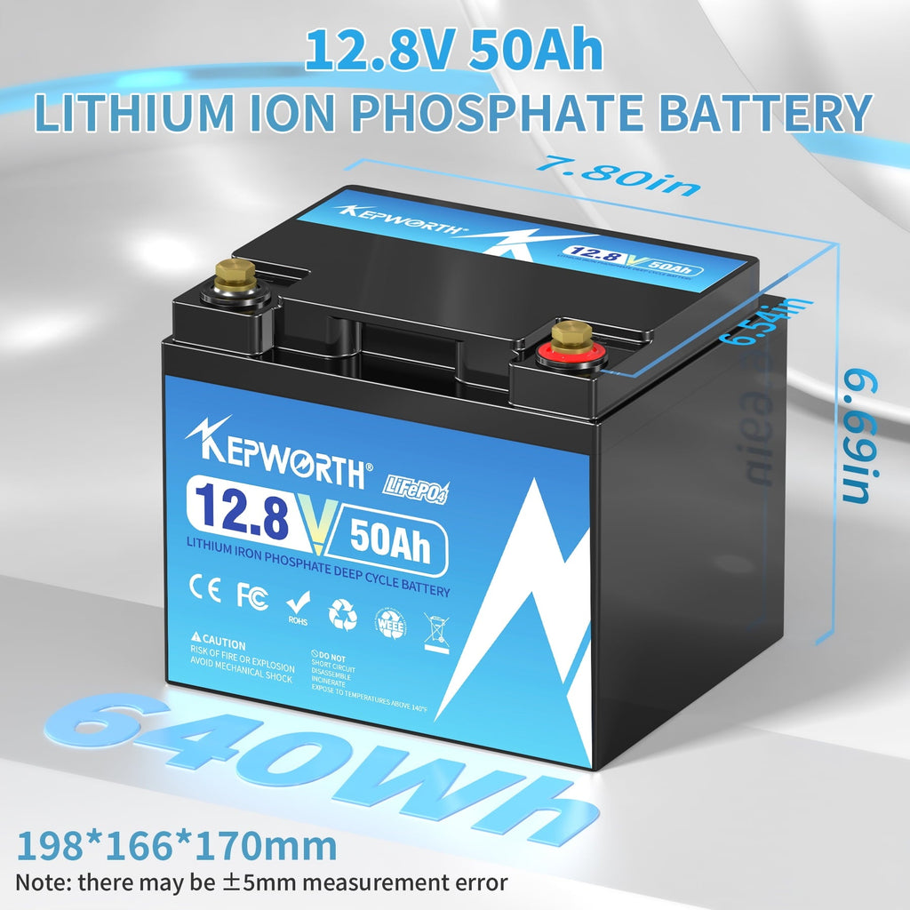 KEPWORTH LiFePO4 Battery 12V 50Ah Lithium Battery, Rechargeable Deep Cycle Lithium Iron Phosphate Batteries, for Trolling Motor, Solar Power, RV
