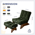 MAXYOYO Accent Chair With Ottoman, Adjustable Backrest, Corded Green, 27.1in W x 27.1in D x 15.7in H