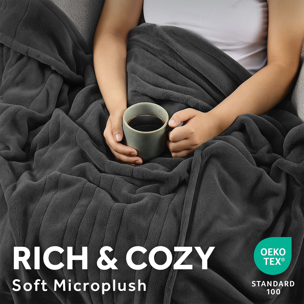 Sunbeam Heated Electric Microplush Bed Blanket, Greystone, Twin Size, 12 Heat Settings, 62 x 84 in
