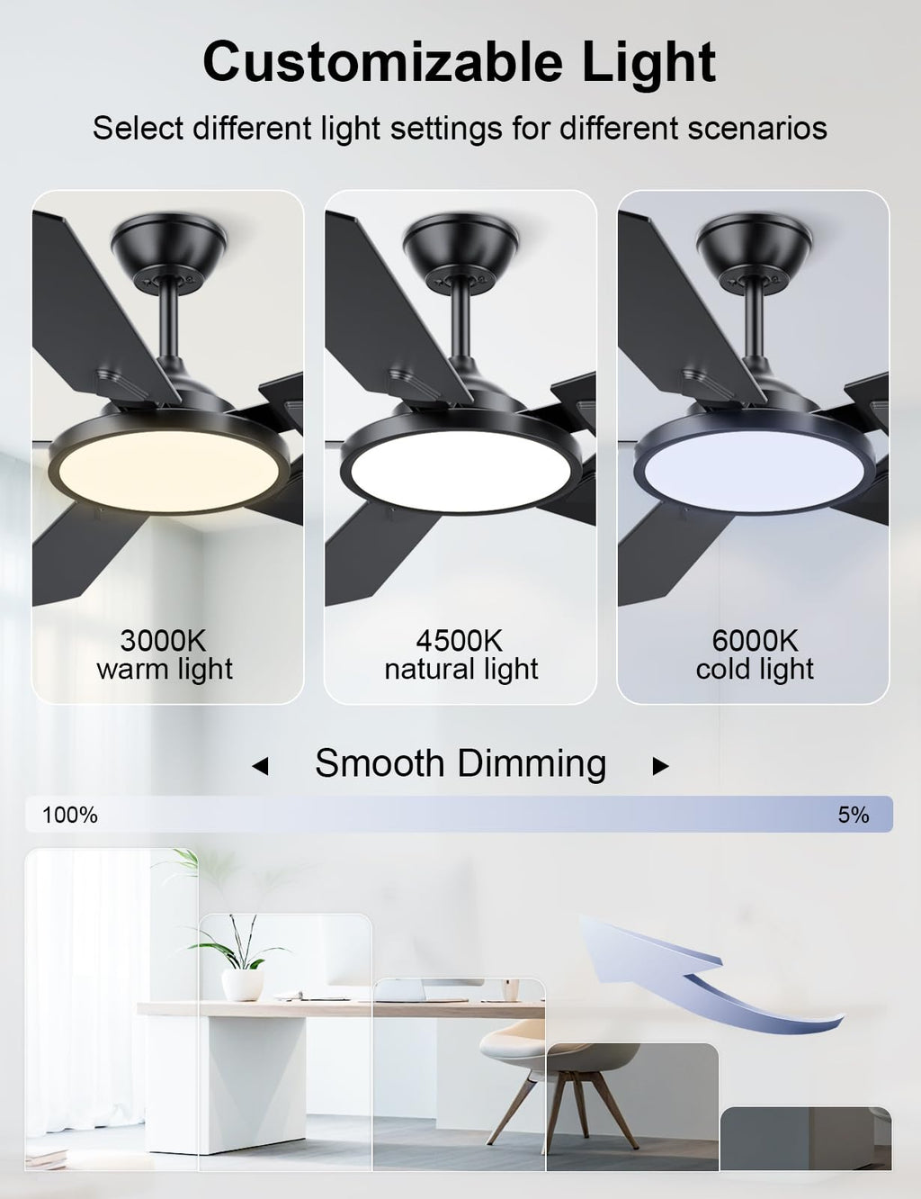 OJX 52 Inch Ceiling Fans with Lights and Remote/APP Control