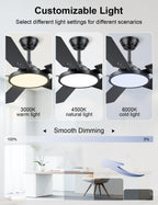 OJX 52 Inch Ceiling Fans with Lights and Remote/APP Control