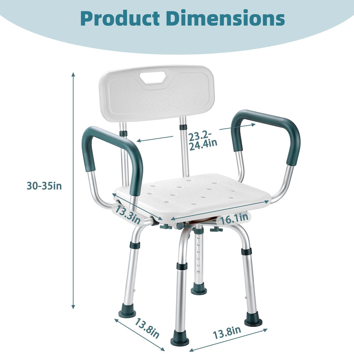 Swivel Shower Chair with Arms and Back, Heavy Duty Shower Seat for Inside Shower Stall and Bathtub, Height Adjustable Safety Bath Seat for Elderly