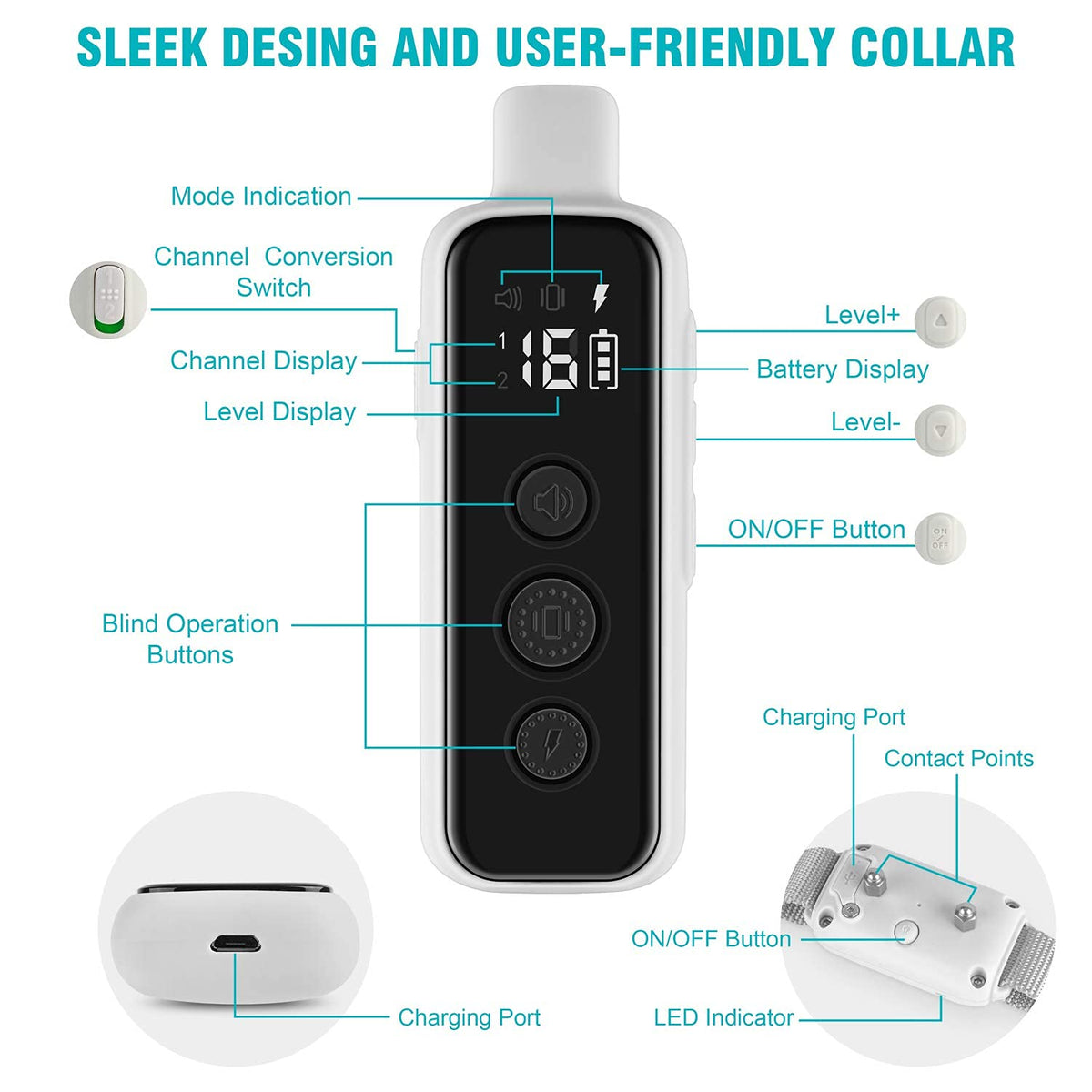 Shock Collar for Dogs - Waterproof Rechargeable Dog Electric Training Collar with Remote for Small Medium Large Dogs with Beep, Vibration, Safe Shock