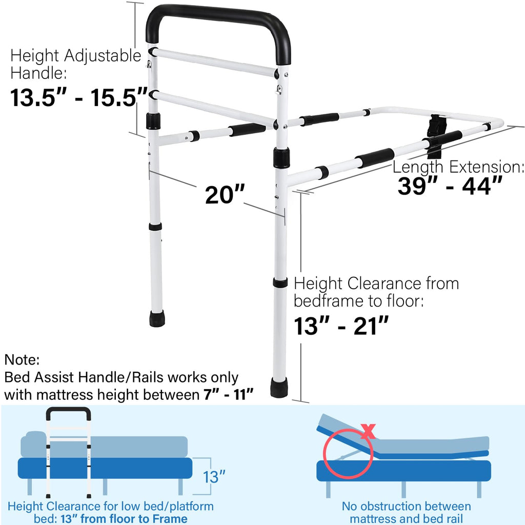 Vaunn Medical Bed Rail for Elderly Adults Safety, ASTM F3186-17 Certified, Adjustable Bed Assist Handle and Grab Bar for Seniors, 300 lb, Tool-Free