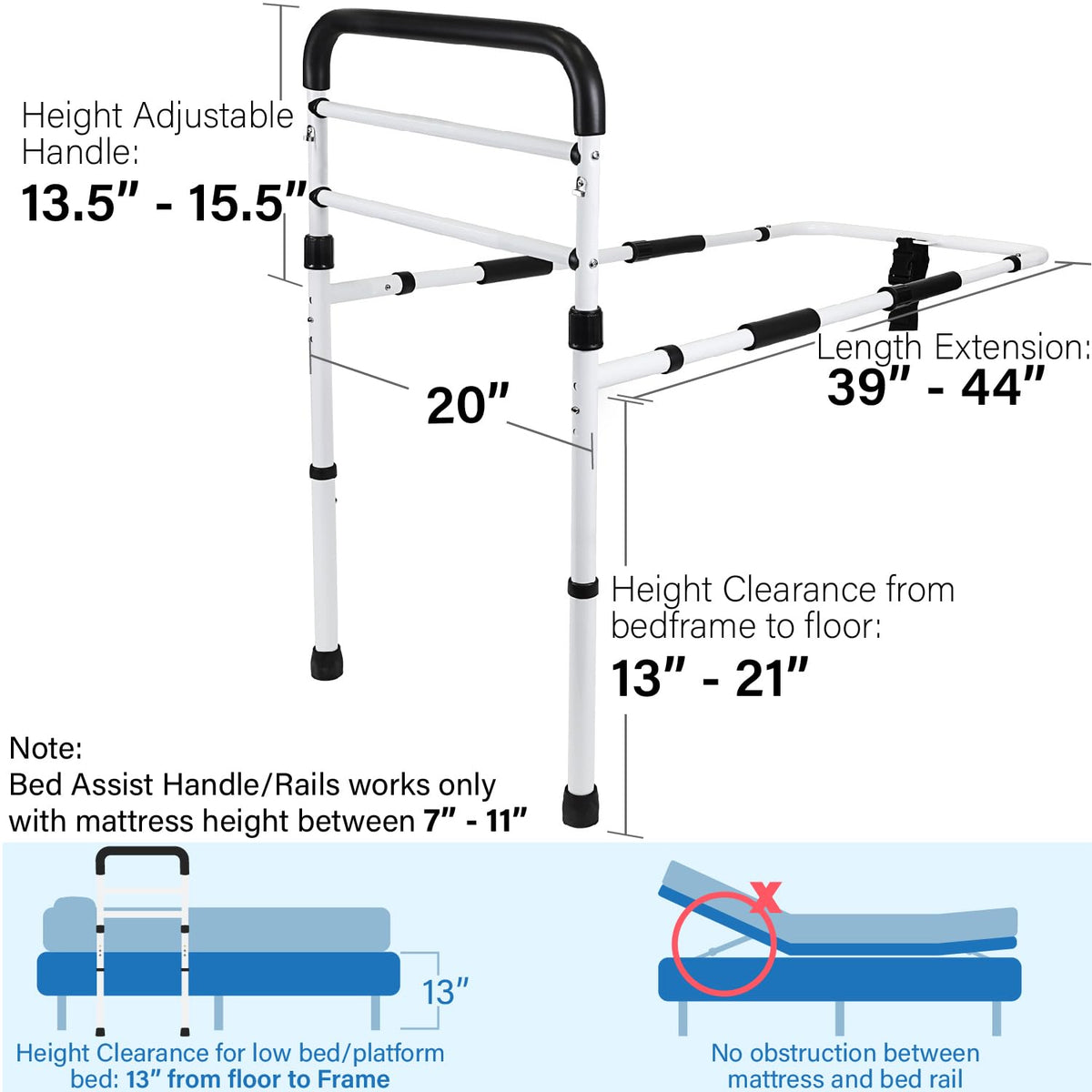 Vaunn Medical Bed Rail for Elderly Adults Safety, ASTM F3186-17 Certified, Adjustable Bed Assist Handle and Grab Bar for Seniors, 300 lb, Tool-Free