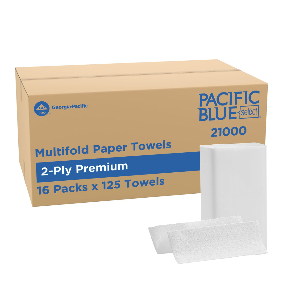 Pacific Blue Select by Georgia-Pacific PRO Multifold Premium 2-Ply Paper Towels, White, 3.2” Folded Width, 125 Towels Per Pack, 16 Packs Per Case