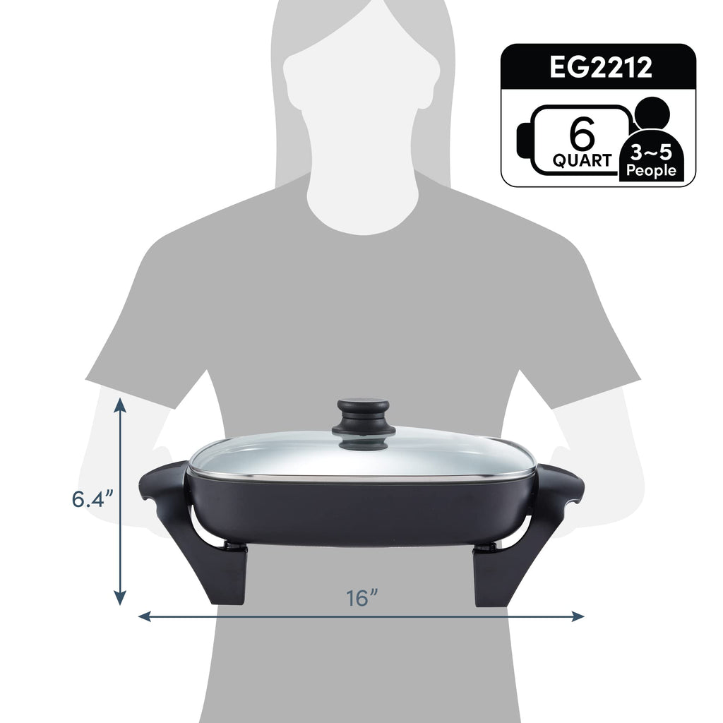 Elite Gourmet 6 Qt Electric Skillet, CERALAST™ Ceramic Nonstick Pan, 1200W