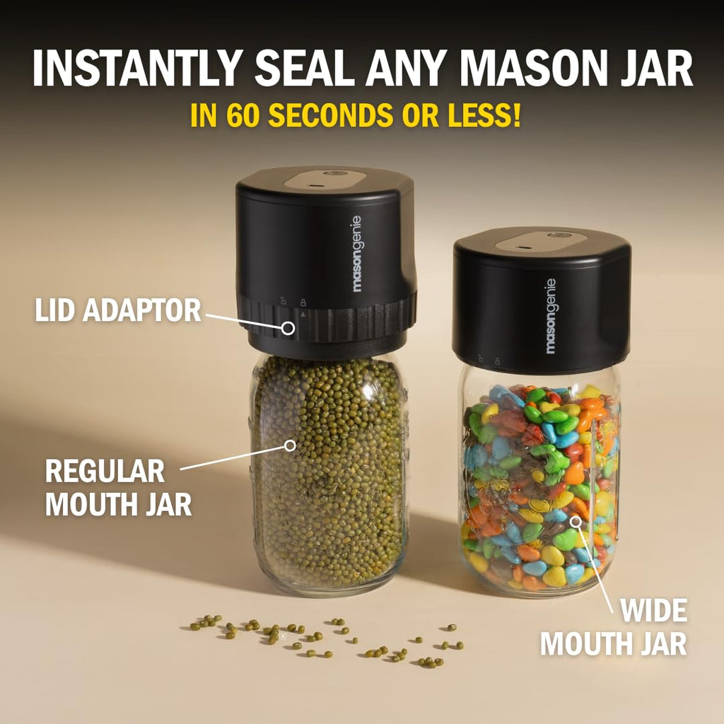 Mason Jar Vacuum Sealer Kit, Electric Vacuum Sealer for Regular Mouth and Wide Mouth Canning Jars, Fully Automated and Portable, includes 10