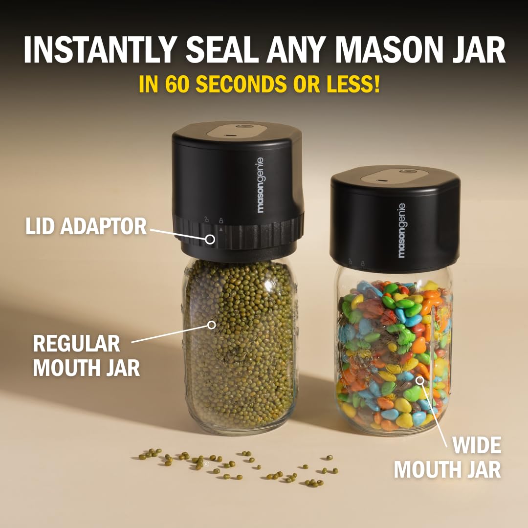 Mason Jar Vacuum Sealer Kit, Electric Vacuum Sealer for Regular Mouth and Wide Mouth Canning Jars, Fully Automated and Portable, includes 10