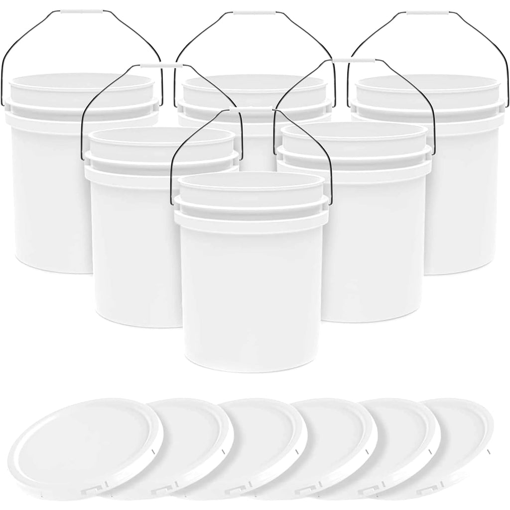 5-Gallon White Bucket Pail Container with Lid | Food Grade | Heavy-Duty Approx 90 MIL Extra Durable | Metal Handles with Plastic Grip | Multi-Use