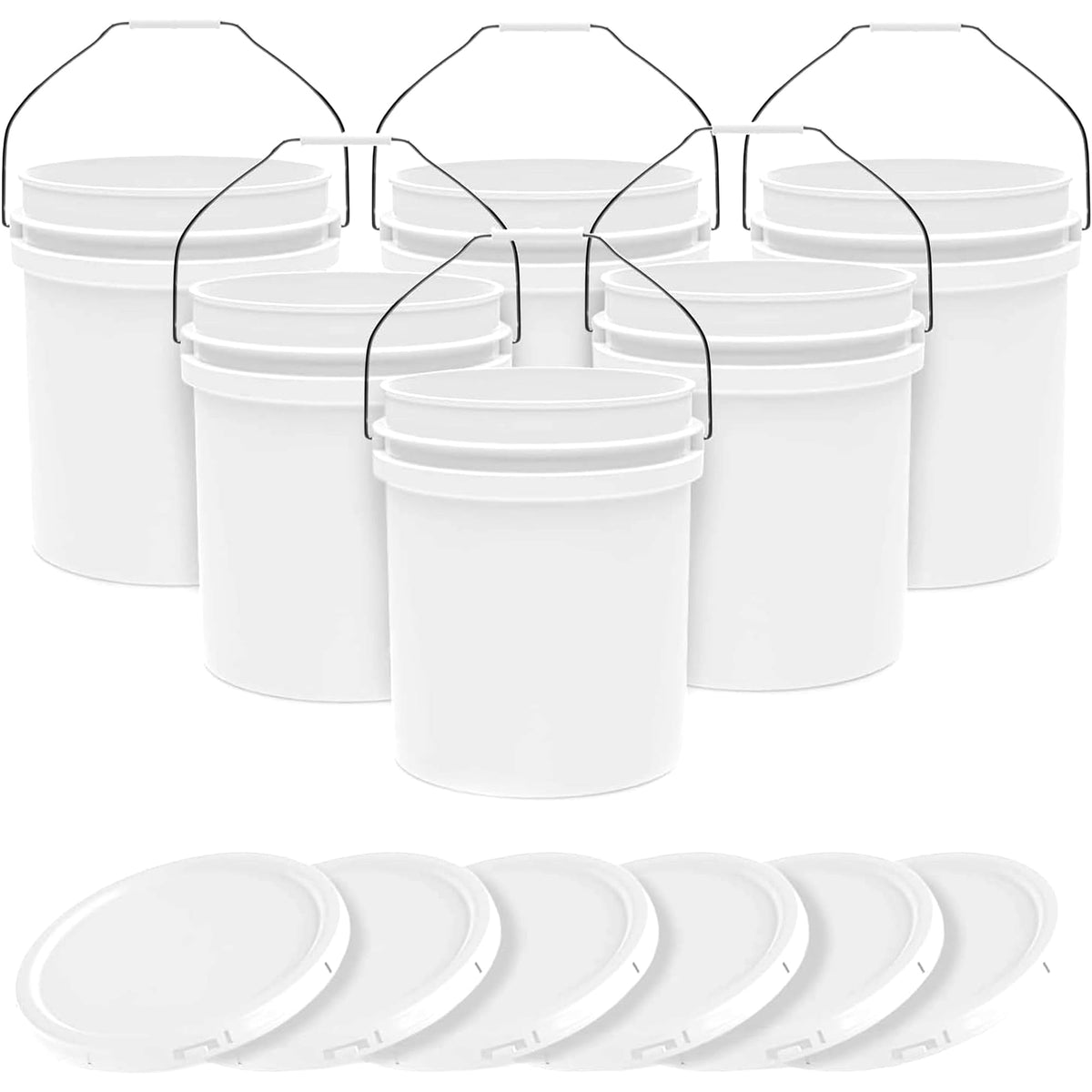 5-Gallon White Bucket Pail Container with Lid | Food Grade | Heavy-Duty Approx 90 MIL Extra Durable | Metal Handles with Plastic Grip | Multi-Use