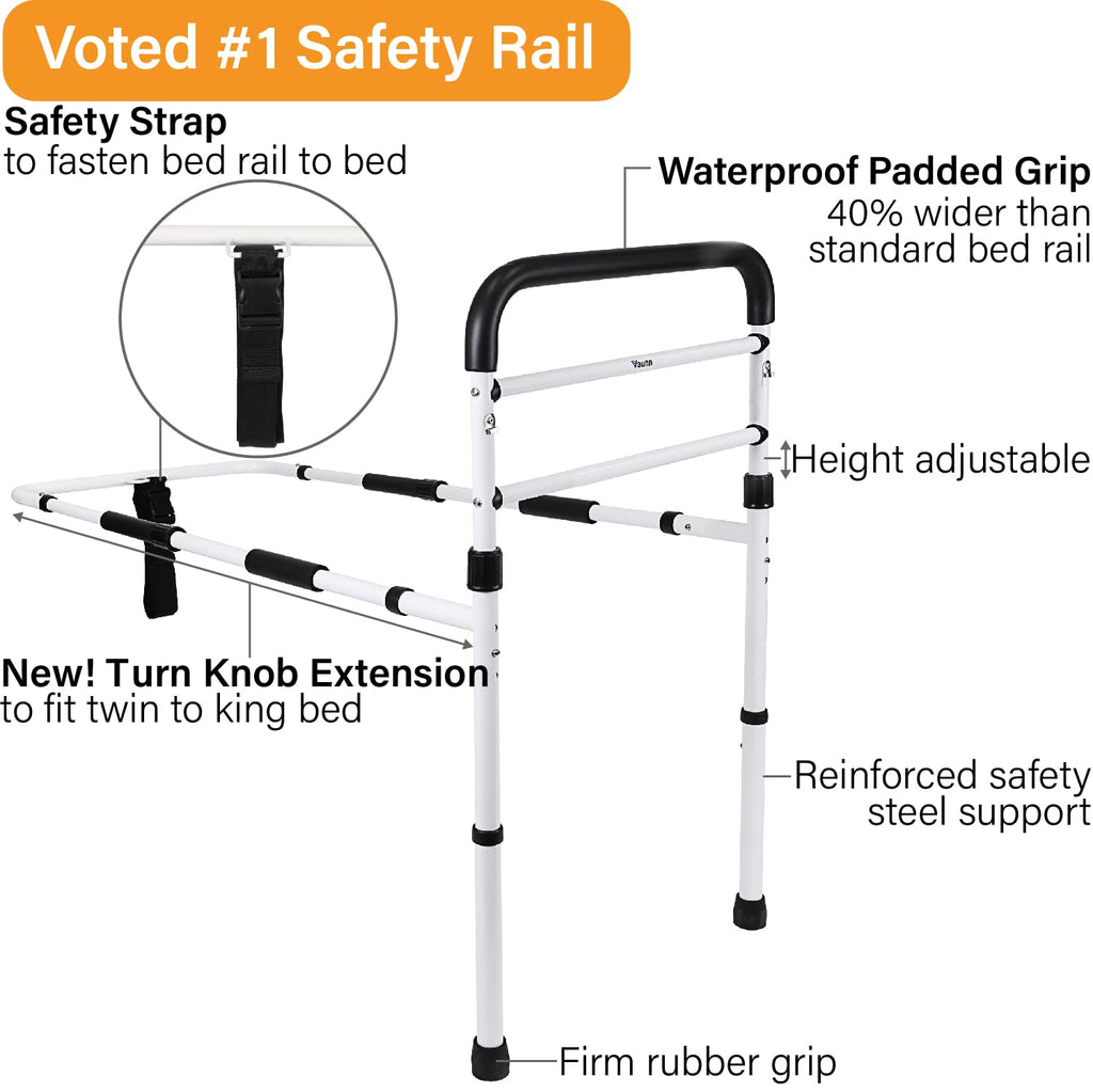 Vaunn Medical Bed Rail for Elderly Adults Safety, ASTM F3186-17 Certified, Adjustable Bed Assist Handle and Grab Bar for Seniors, 300 lb, Tool-Free