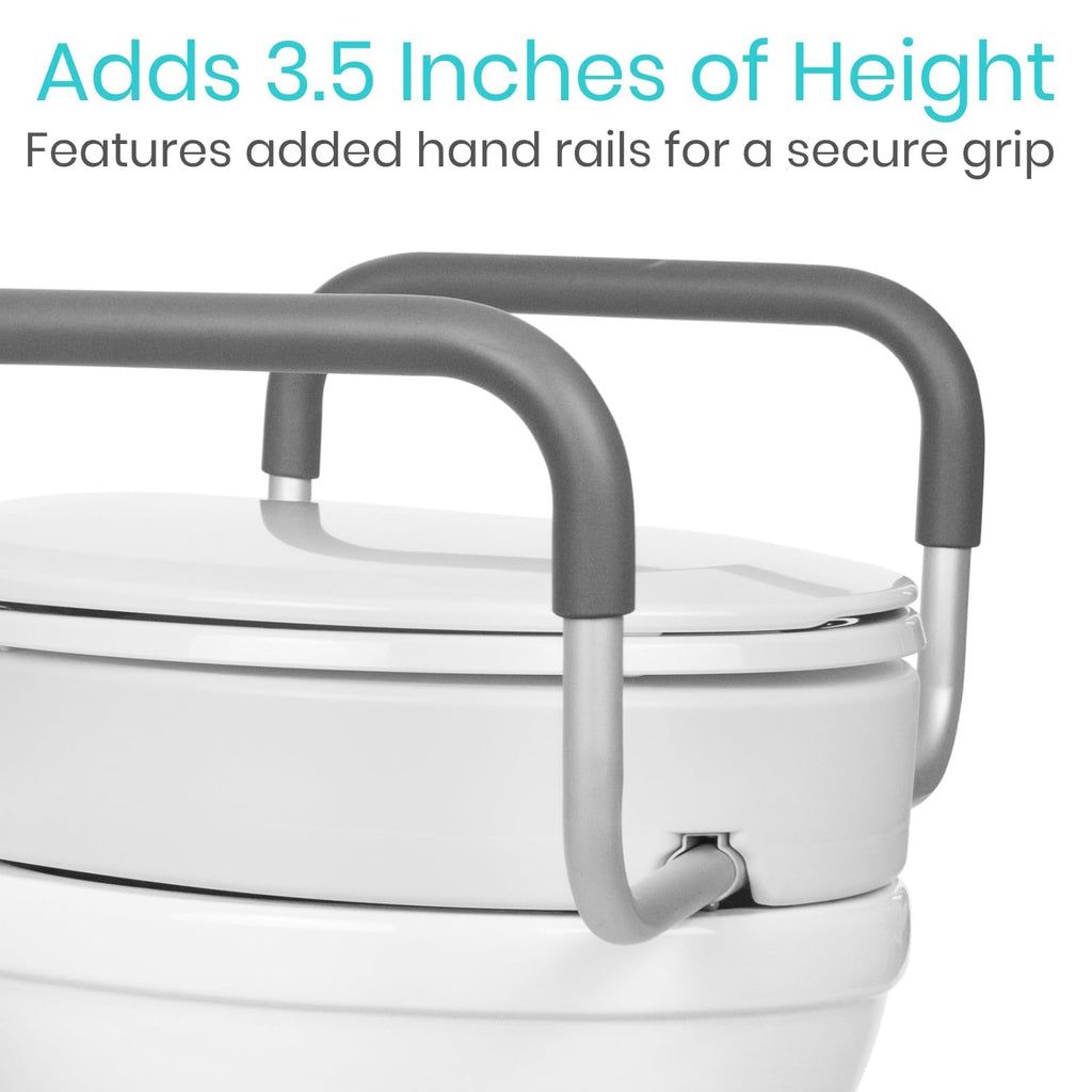 Vive Raised Toilet Seat Riser for Seniors (with Handles) - Handicap Rail