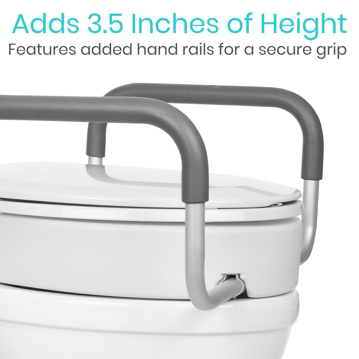 Vive Raised Toilet Seat Riser for Seniors (with Handles) - Handicap Rail