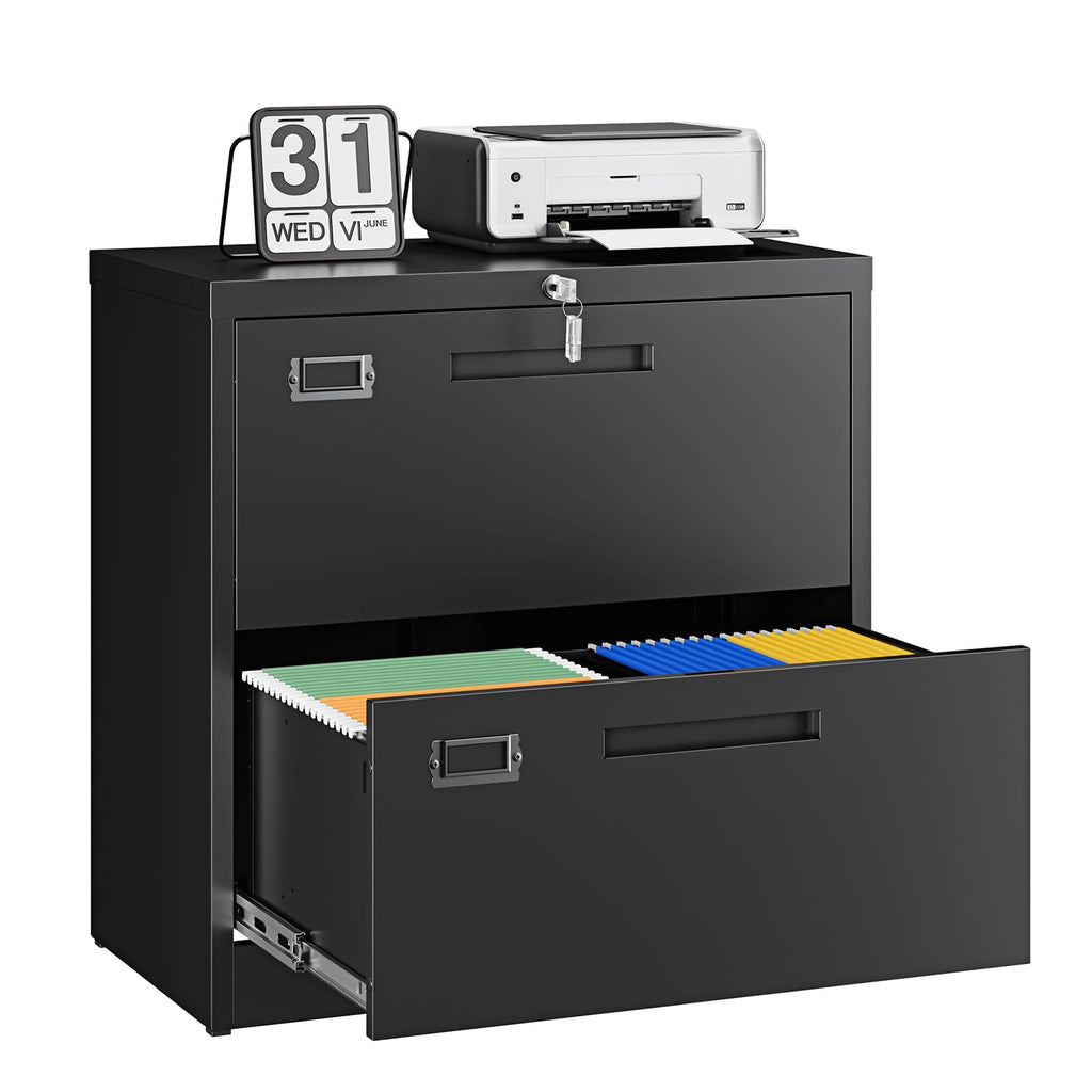 2 Drawer File Cabinet with Lock,Metal Lateral Filing Cabinet for Home Office,Hanging Letter/Legal/A4 Size (Black, H27.95×W28.35×D15.74)
