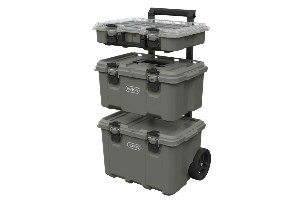 Keter Stack-N-Roll Outdoor Gear Organizer, 3-Piece Rolling Storage System