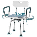Swivel Shower Chair with Arms and Back, Heavy Duty Shower Seat for Inside Shower Stall and Bathtub, Height Adjustable Safety Bath Seat for Elderly