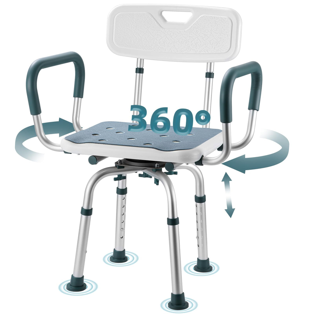 Swivel Shower Chair with Arms and Back, Heavy Duty Shower Seat for Inside Shower Stall and Bathtub, Height Adjustable Safety Bath Seat for Elderly