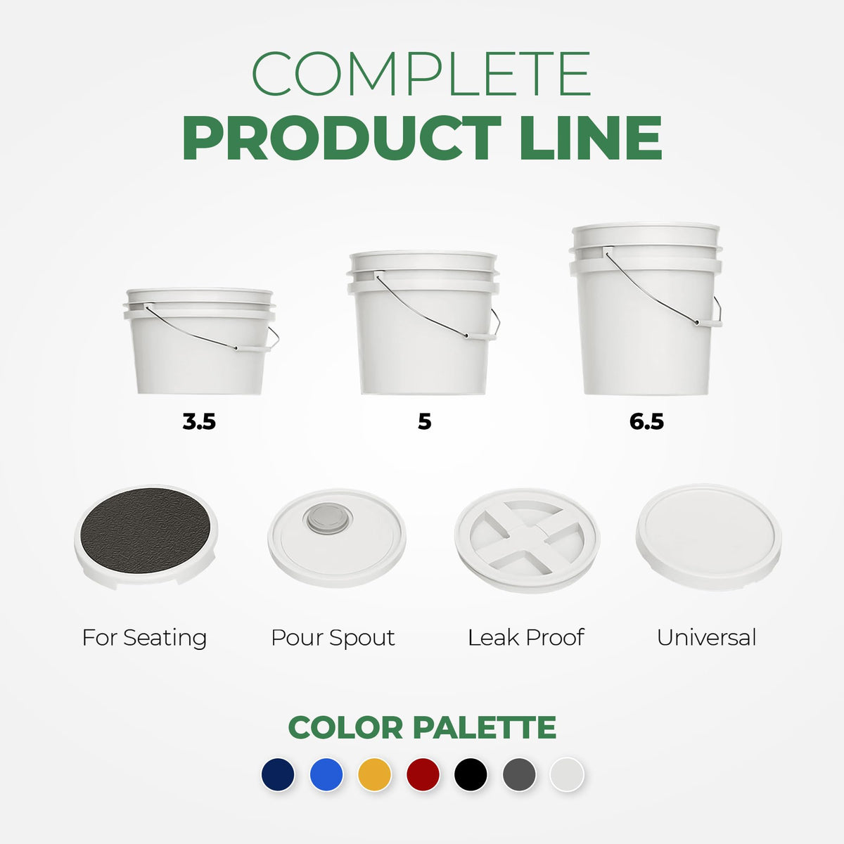 5-Gallon White Bucket Pail Container with Lid | Food Grade | Heavy-Duty Approx 90 MIL Extra Durable | Metal Handles with Plastic Grip | Multi-Use