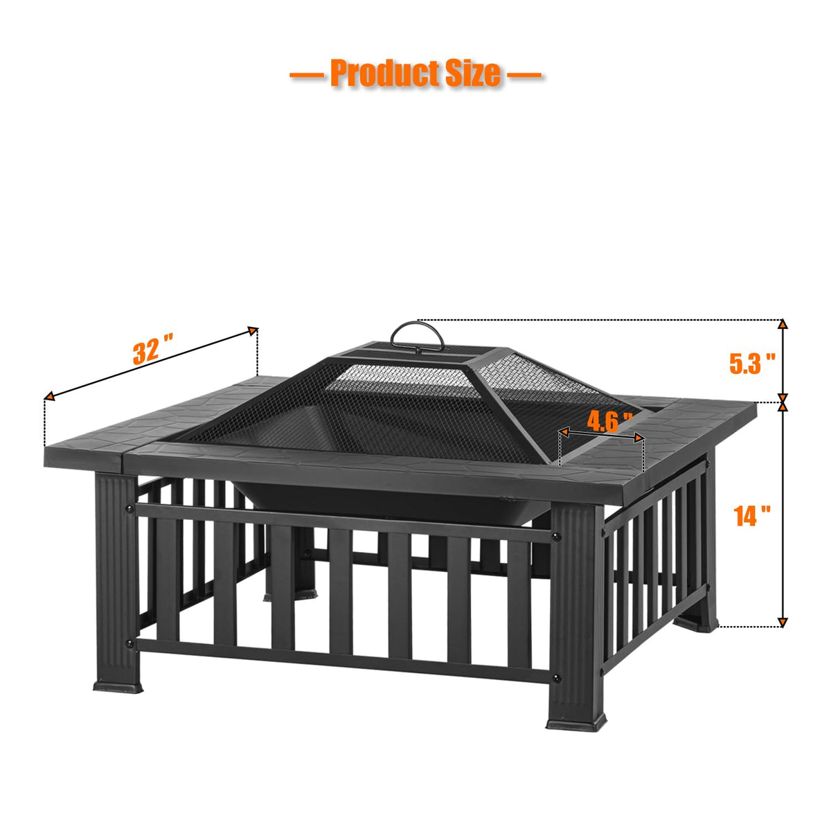 EcoNook 32 inch Square Outdoor Fire Pit Table with Spark Screen