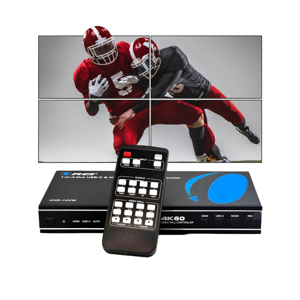 OREI 4K 2x2 HDMI or USB-C Video Wall Controller Processor Display Upto 4K 60hz 2x1, 1x2, 1x3, 1x4 Supports 180 Degree Rotate RS-232 Audio Extraction