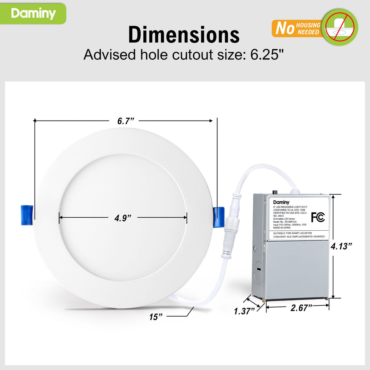 DAMINY 24 Pack 6 Inch LED Recessed Lighting, Canless Wafer Downlight