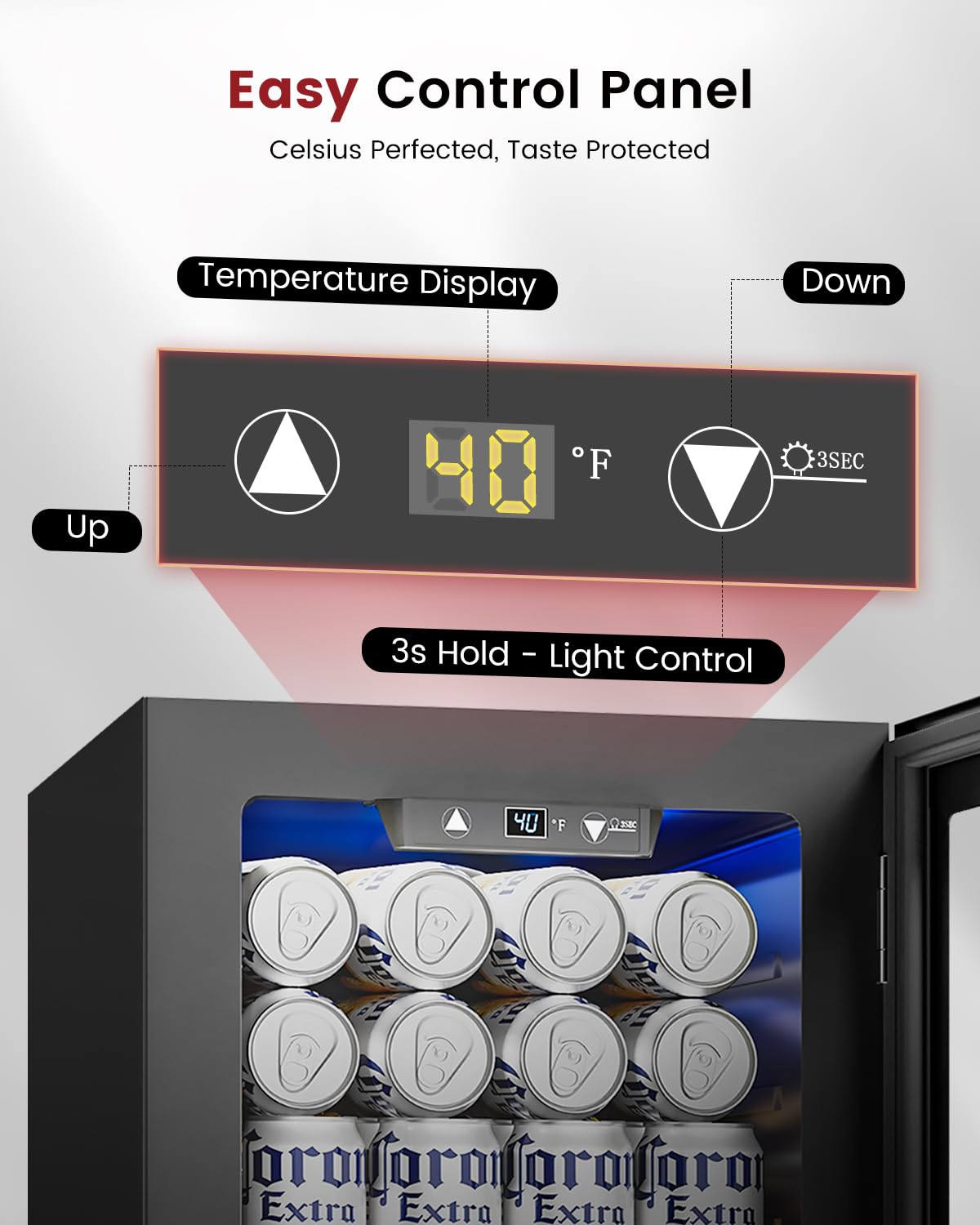 Feelfunn 24 Can Beverage Refrigerator,18L Mini Fridge, Black