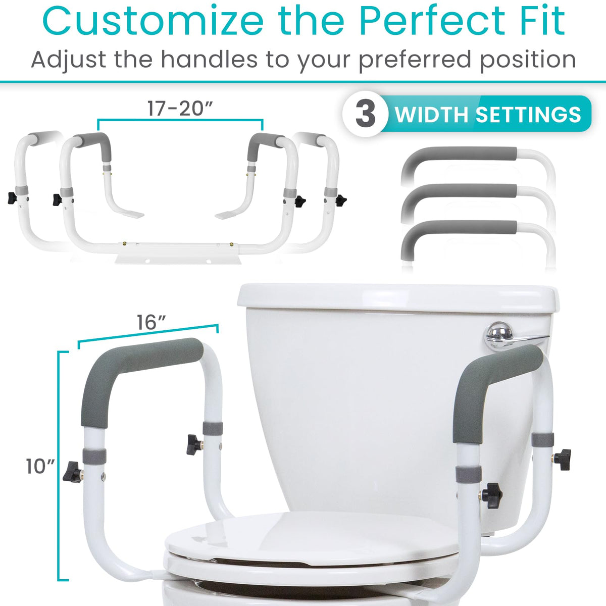 Vive Toilet Safety Rail - Adjustable Grab Bar - Compact Support Frame