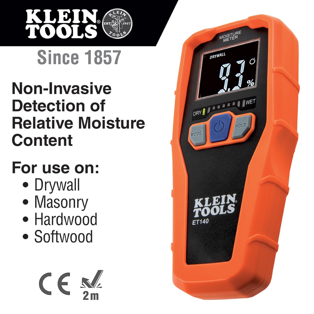 Klein Tools ET140 Pinless Moisture Meter, Detects up to 3/4-Inch Deep