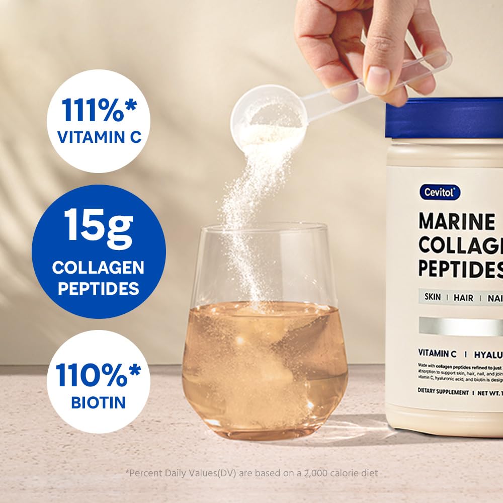 Marine Collagen Peptides - Hydrolyzed Ultra-fine Collagen Powder for Women & Men, Hyaluronic Acid, Biotin, Vitamin C, for Skin, Hair, Nails, Joints