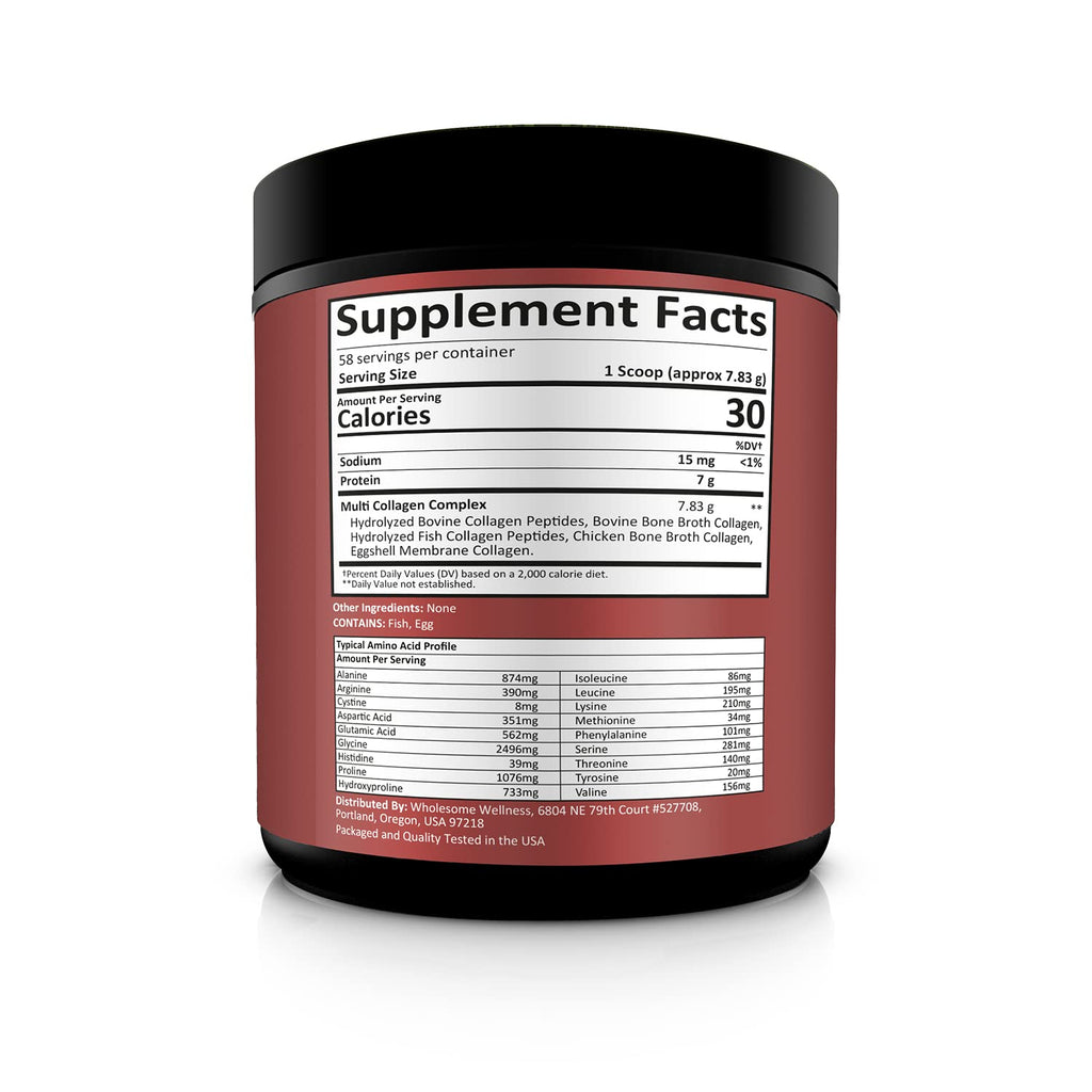 Wholesome Wellness Premium Multi Collagen Peptides Protein Powder for Women and Men, 5 Types of Hydrolyzed Collagen, Grass-Fed, Non-GMO & Unflavored