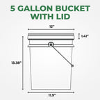 5-Gallon White Bucket Pail Container with Lid | Food Grade | Heavy-Duty Approx 90 MIL Extra Durable | Metal Handles with Plastic Grip | Multi-Use