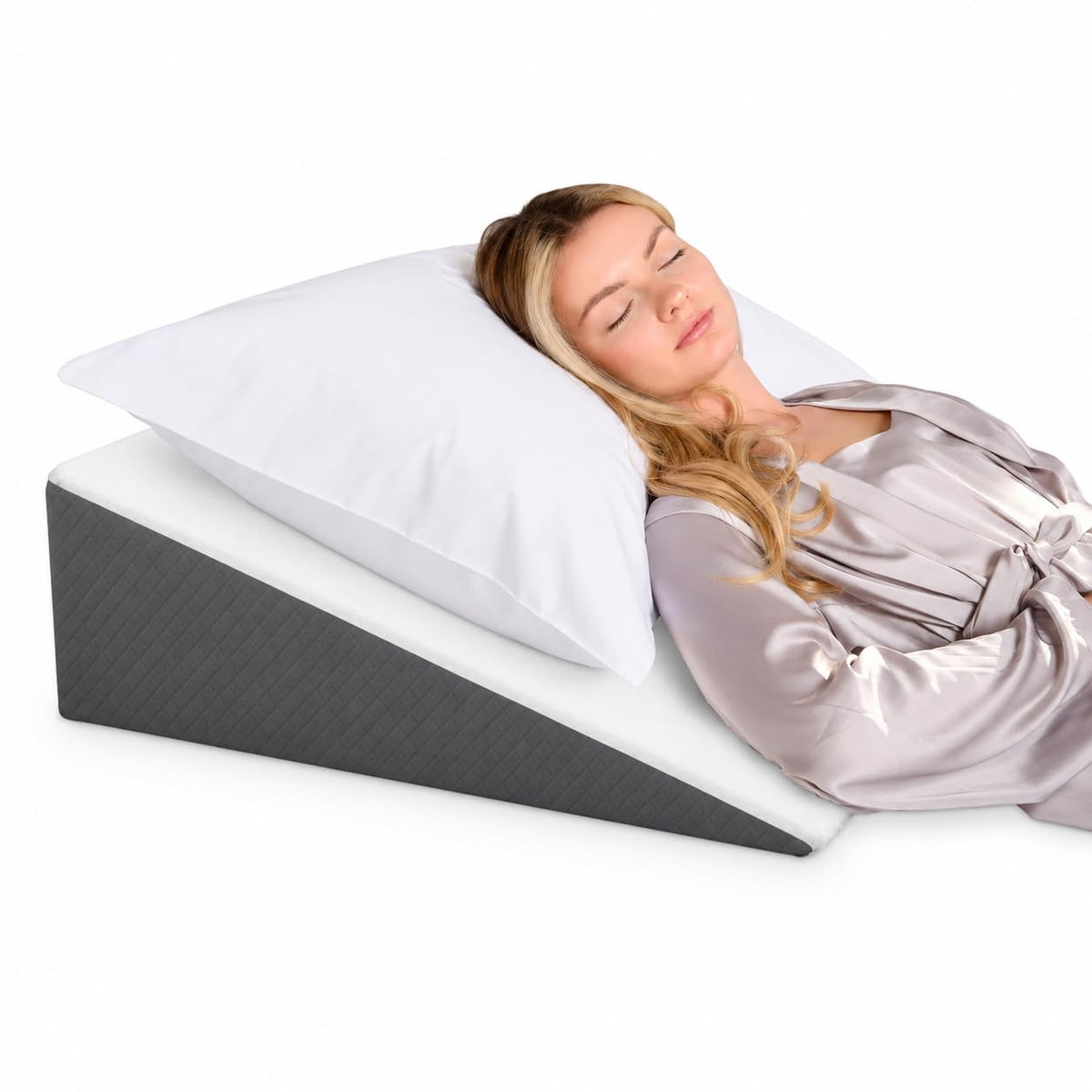 Kolbs Bed Wedge Pillow for Sleep Apnea, FSA Eligible Acid Reflux, and Back Pain Relief, with Chic Jacquard Cover - Headboard Wedges for Sleeping