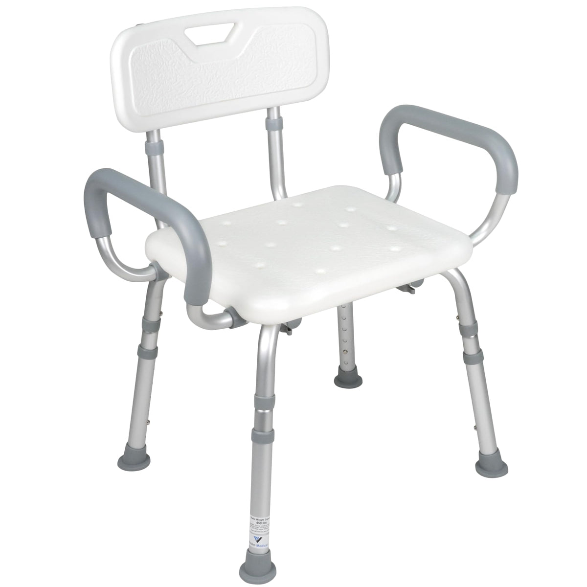 Vaunn Medical Deluxe Spa Shower Chair with Arms and Back, Bath Seat for Seniors, 450 lbs Max Weight, White with Light Gray Arms