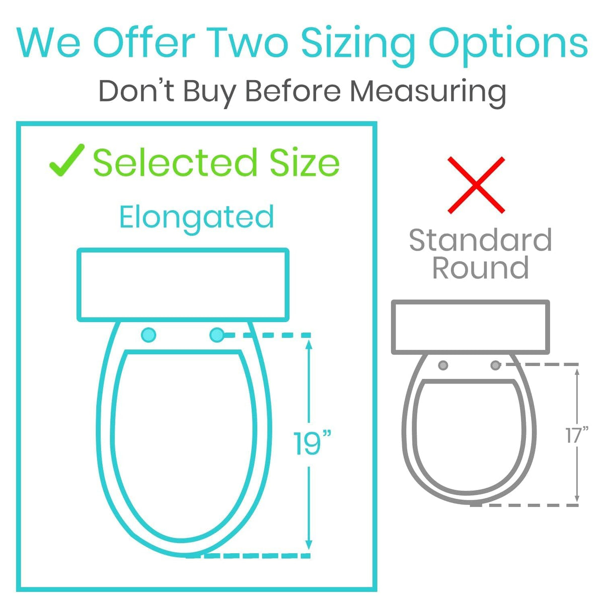 Vive Raised Toilet Seat Riser for Seniors (with Handles) - Handicap Rail