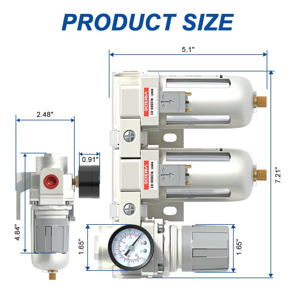 3/8" NPT Air Dryer for Compressor-Air Compressor Water Separator AC3110-03,Double Air Compressor Filter,Air Pressure Regulator Combo,5 Micron Brass